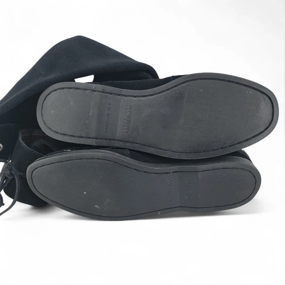 Sperry Suede Boots Tall Lace Up‎ Moc Toe Black Boots Women's